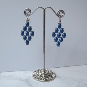 Gold and Cobalt Royal Blue Faceted Statement Drop Earrings